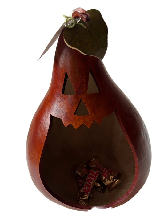 Hand-Crafted Gourd - Jack O'Lantern Large Candy Dish - NEW
