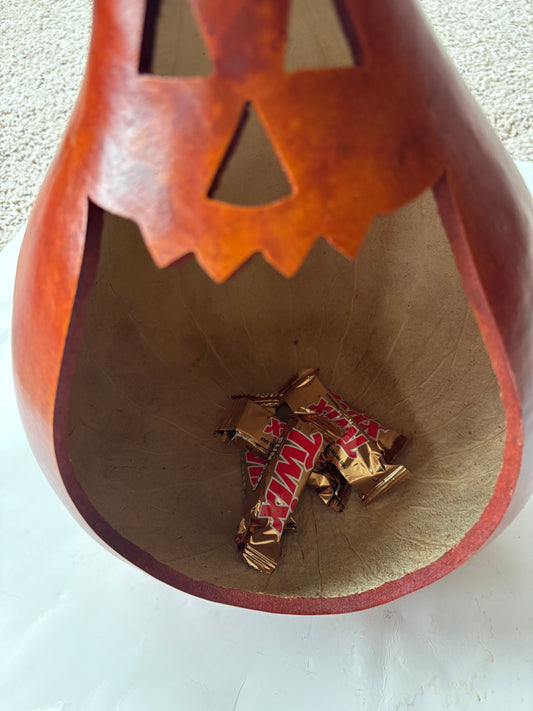 Hand-Crafted Gourd - Jack O'Lantern Large Candy Dish - NEW