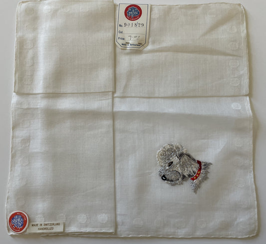 Vintage Wil-low White Poodle Dog Handkerchief