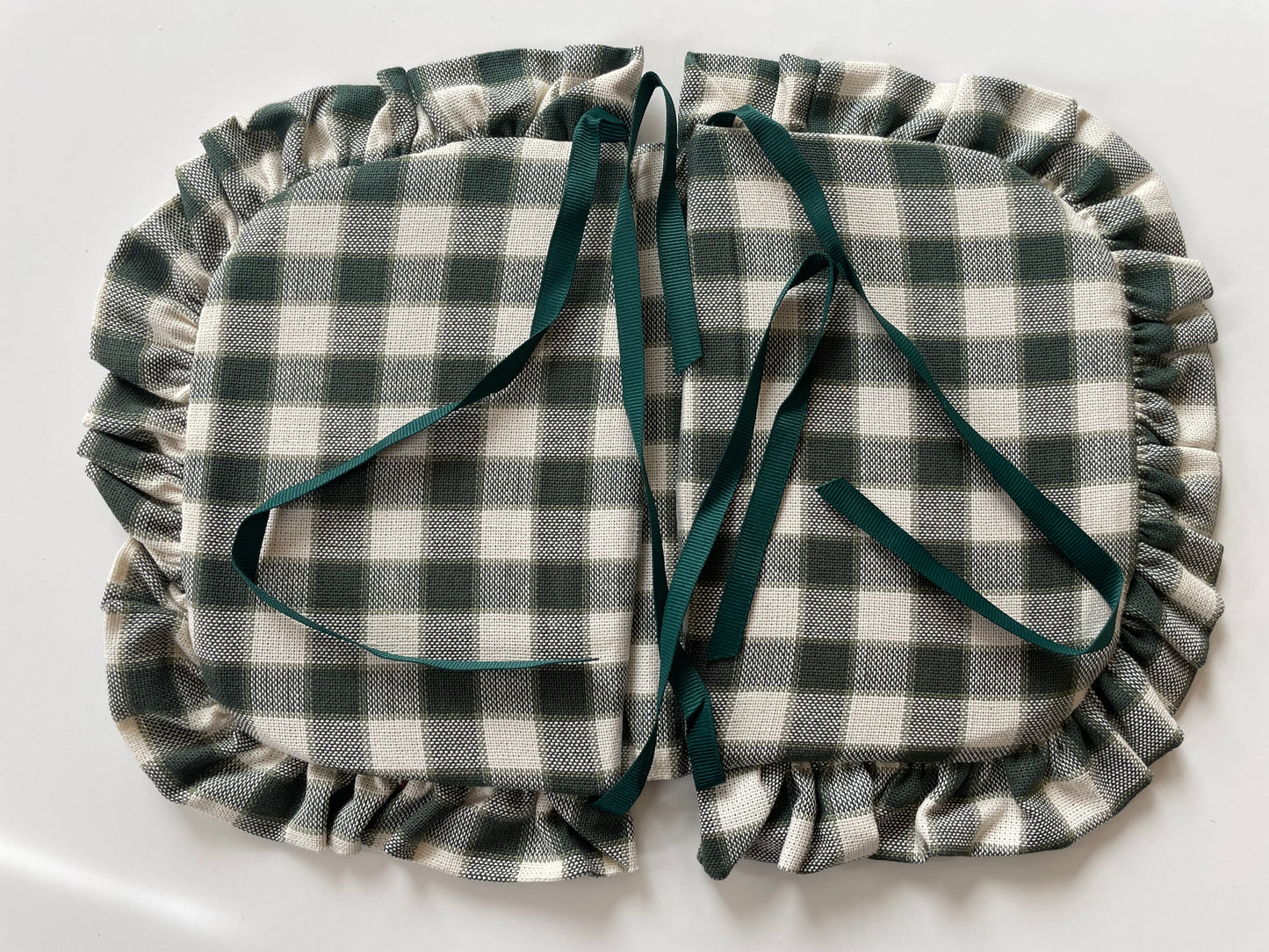 Green Checked Fabric Basket Lid w/wood inserts