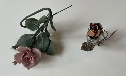 Metal Rose Figurines (Set of 2)