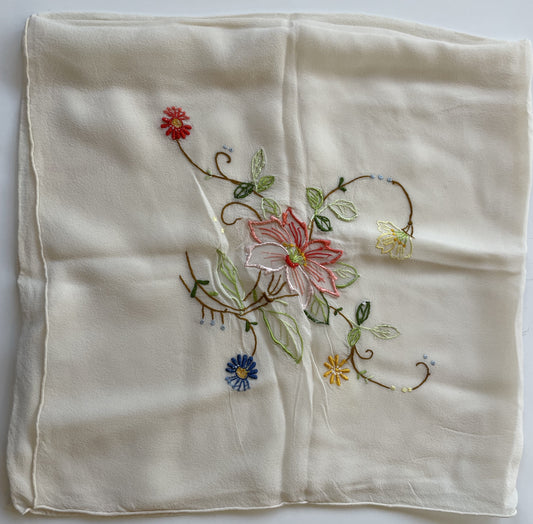 Vintage Happiness Ivory Hand Embroidered Silk Scarf