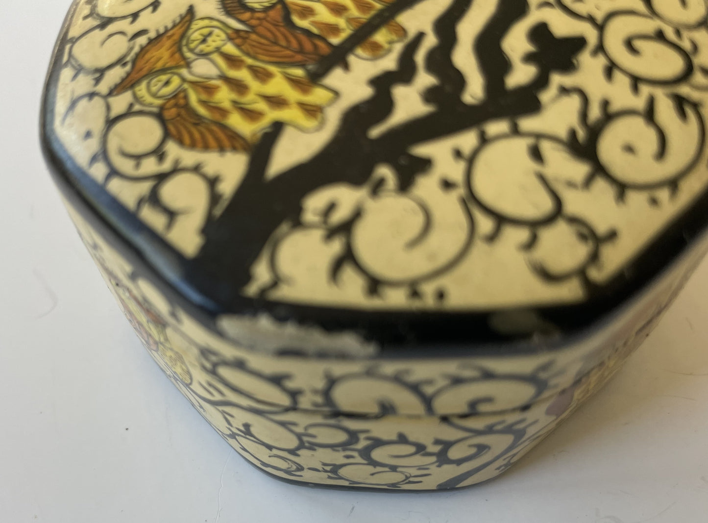 Vintage Trinket Gift Box Kashmir India Hand Painted Lacquered Owls