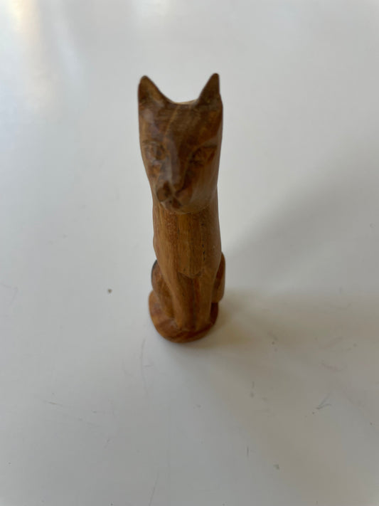 Vintage Miniature Hand Carved Cat Figurine