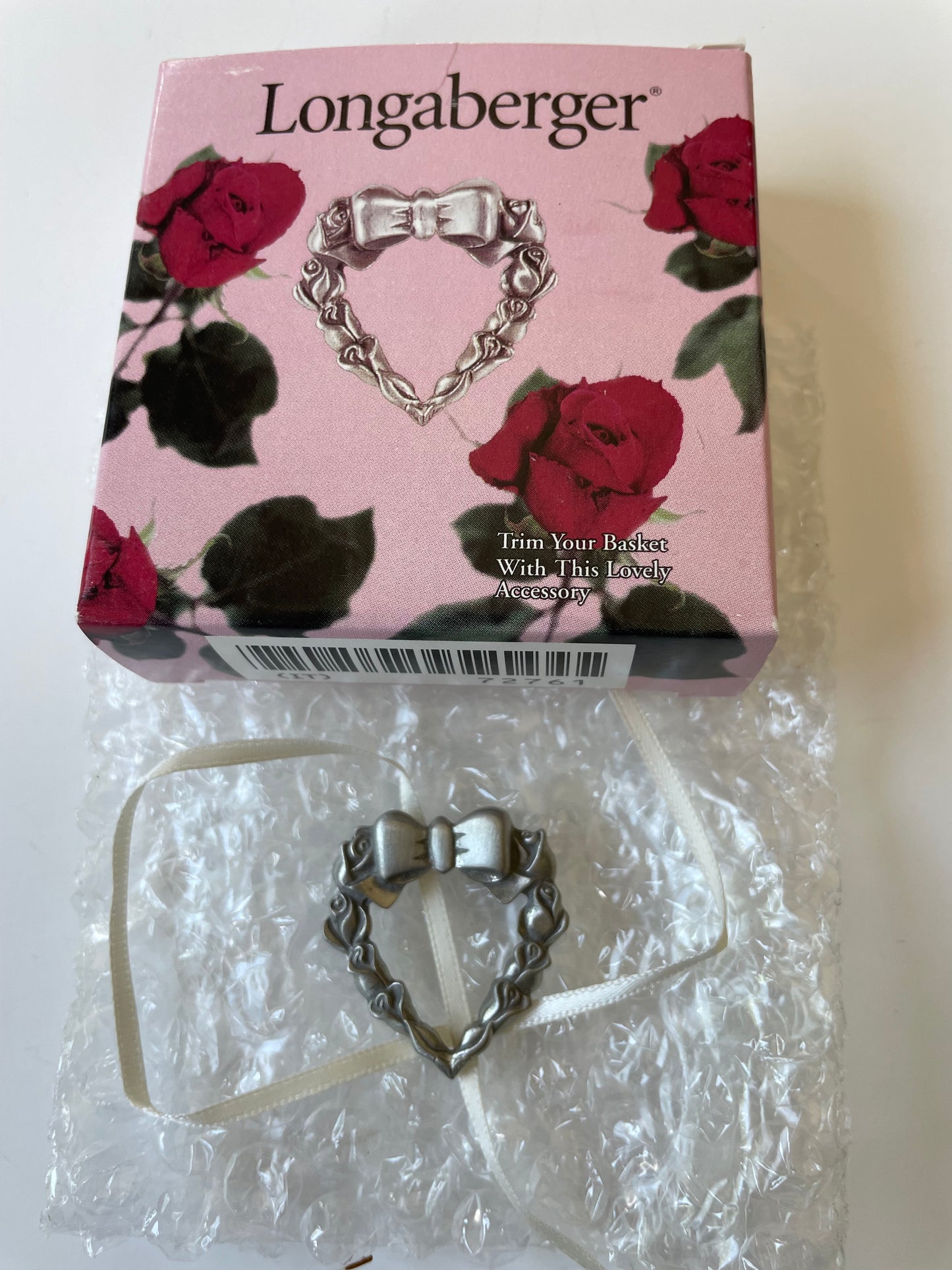 Longaberger 1998 Pewter Heart Basket Tie On/Pin - #72761