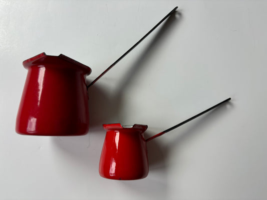 Vintage Red Enamel Turkish Espresso Coffee Laddle Set