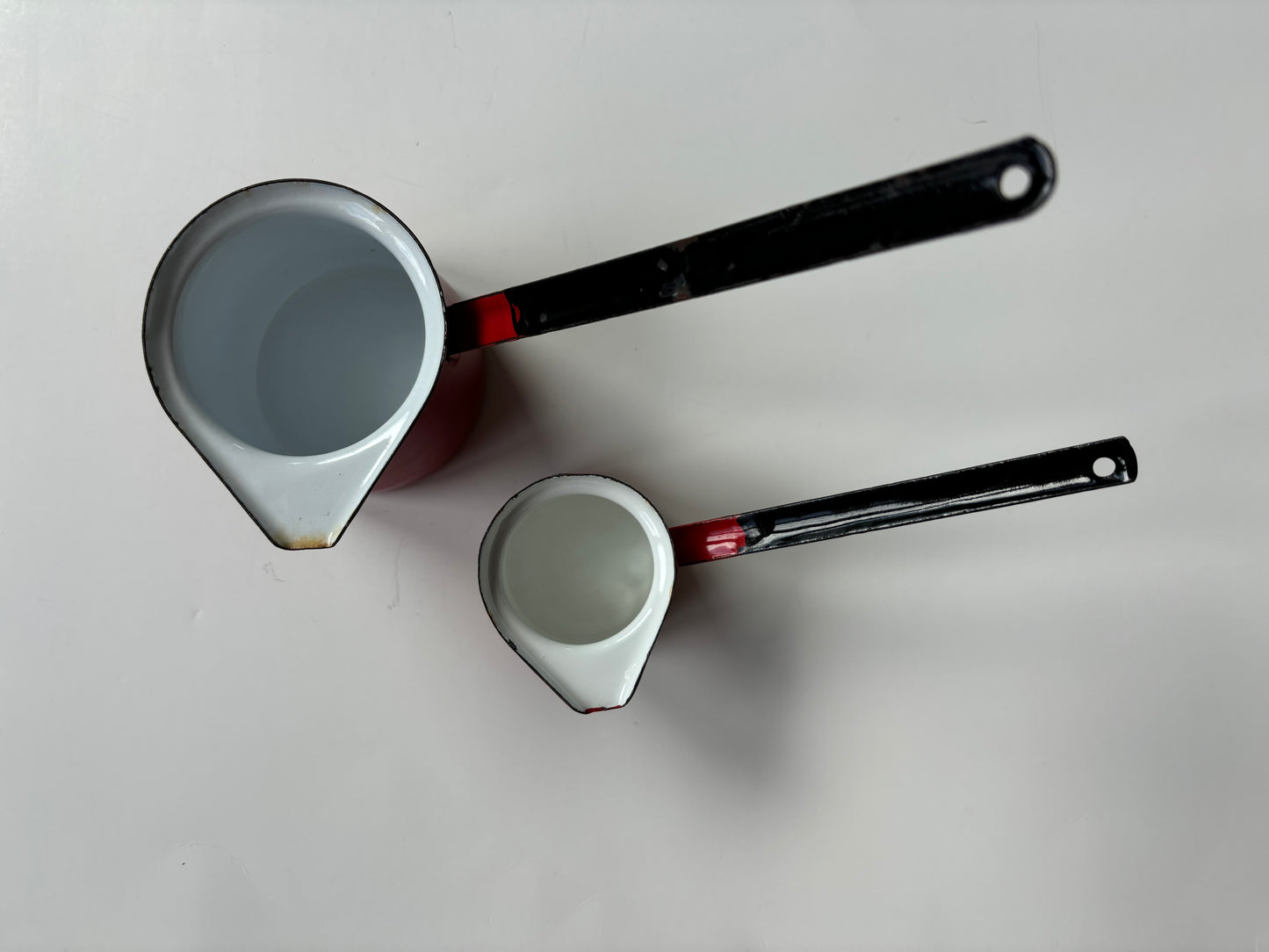 Vintage Red Enamel Turkish Espresso Coffee Laddle Set