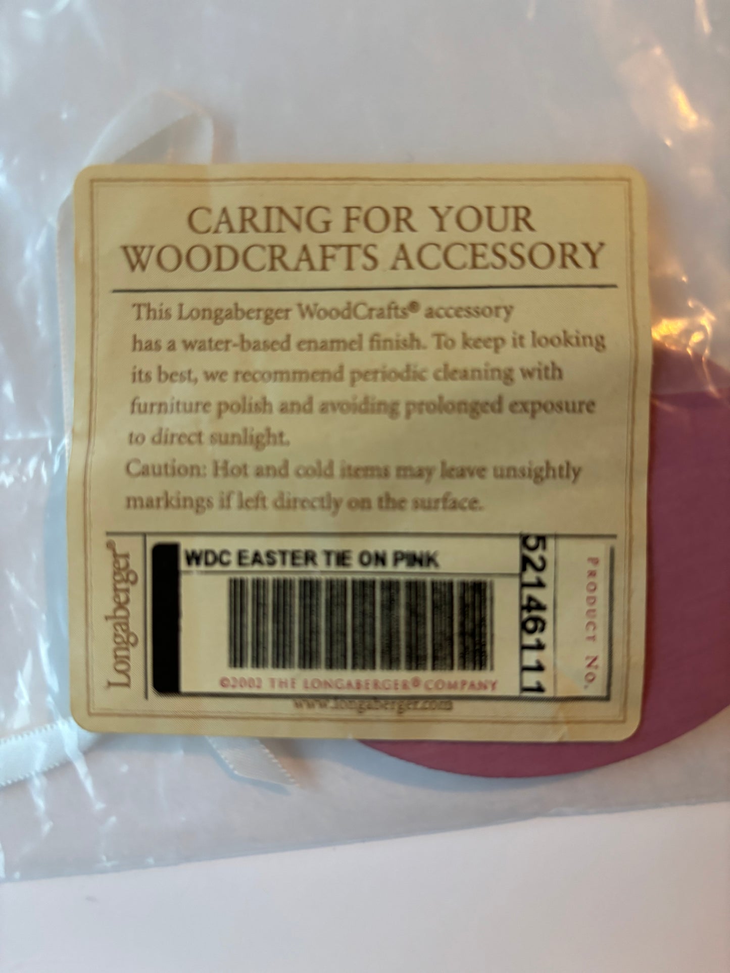 Longaberger Woodcrafts Happy Easter Tie On - Pink - NIB #52146111