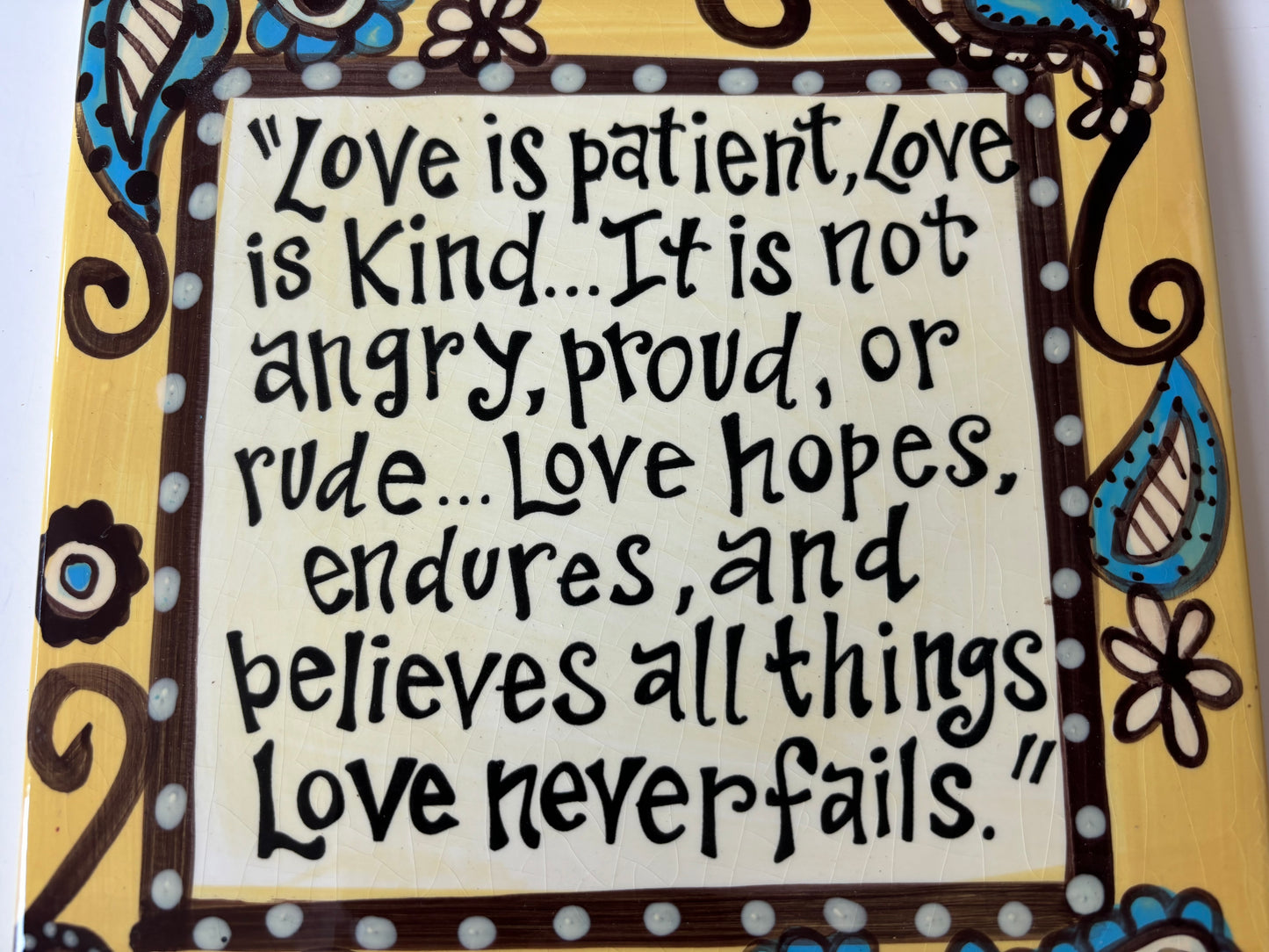 Laura Kirkland Designs Ceramic Wall Decoration - "Love is Patient, Love is Kind...."