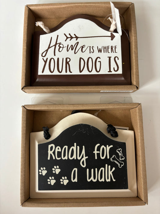 Kirkland Miniature Wall Plaque's - Home is Where Your Dog Is/Ready For A Walk - NEW