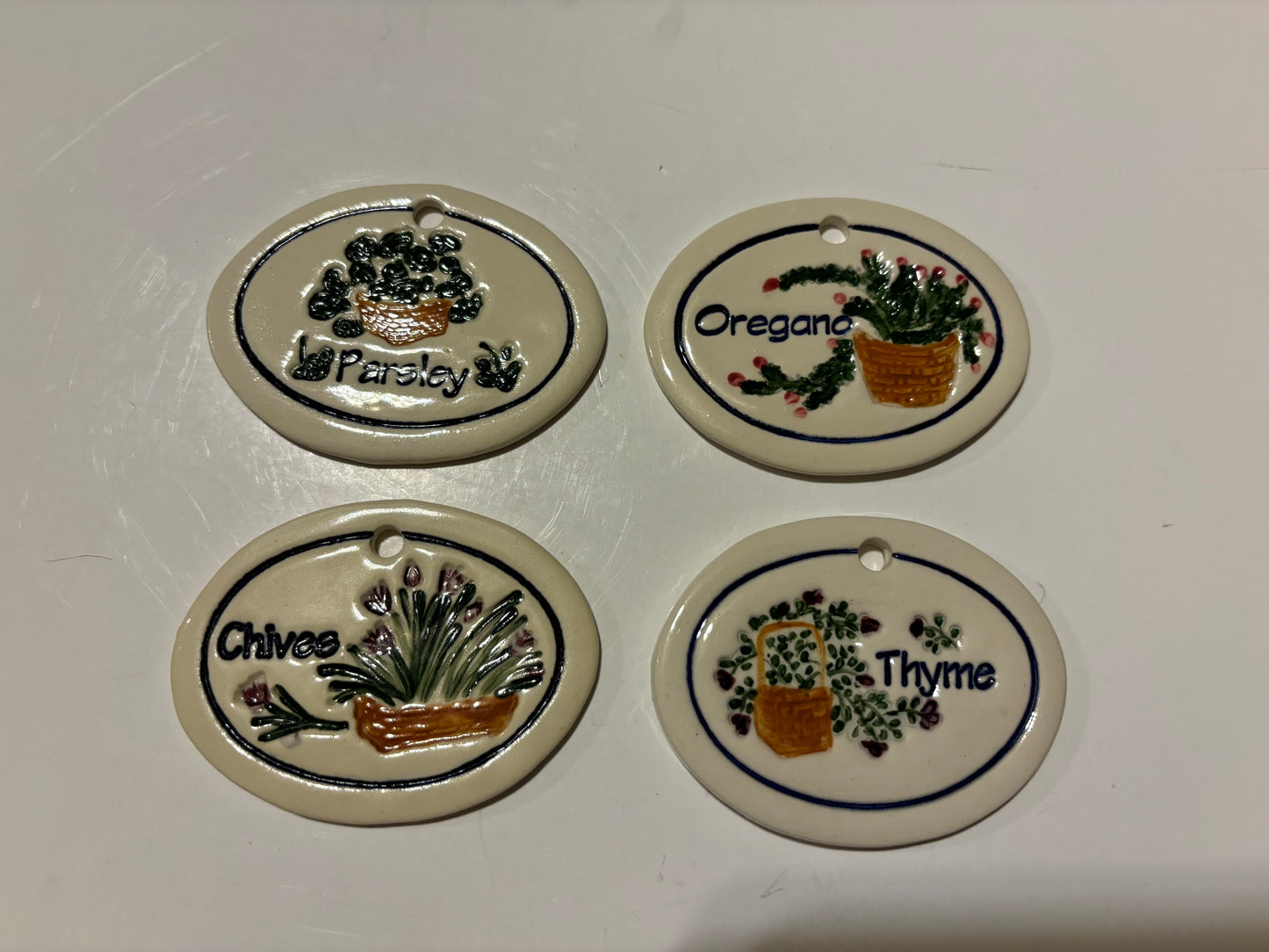 Longaberger Ceramic Herb Plaques - Set of 4 (Parsley, Oregano, Chives & Thyme)