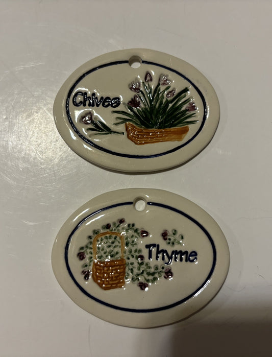 Longaberger Ceramic Herb Plaques - Set of 2 (Chives & Thyme)