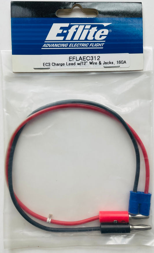 E-Flite EC3 Charge Lead w/12" Wire & Jacks (16GA) EFLAEC312