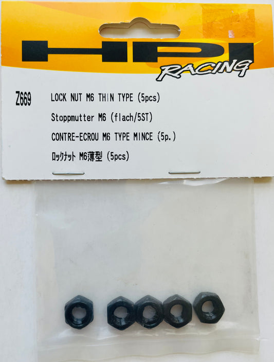 HPI Racing M6 Thin Type Lock Nuts Black (5 pcs) Z669