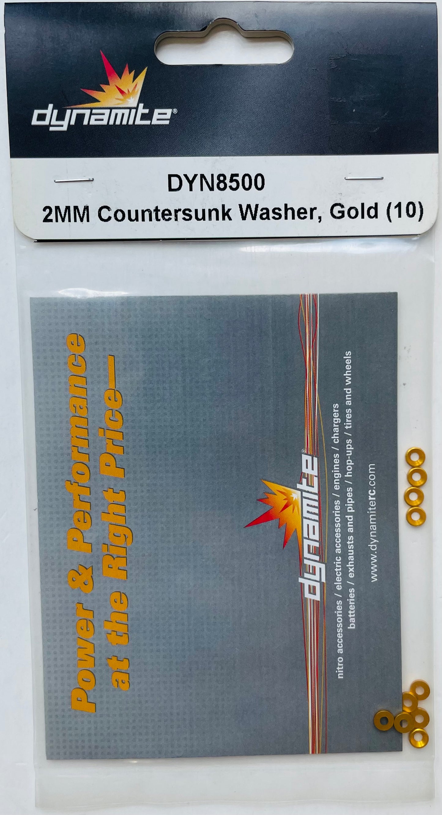 Dynamite 2mm Gold Countersunk Washers (10) DYN8500