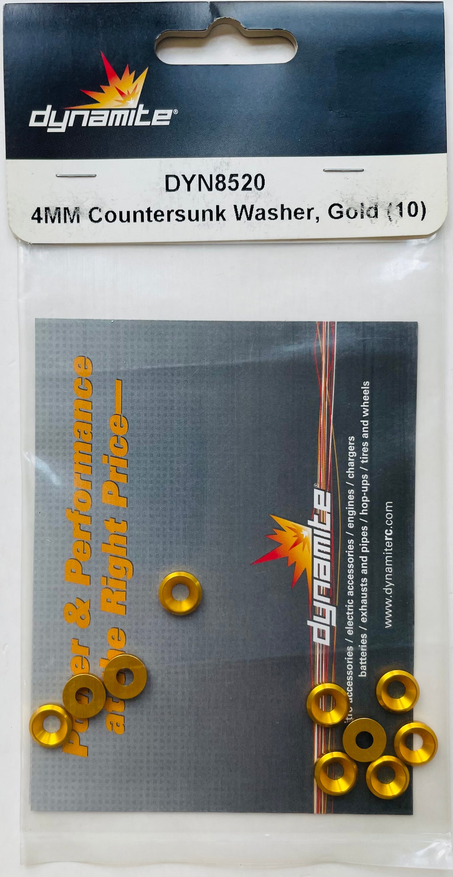 Dynamite 4mm Gold Countersunk Washers (10) DYN8520