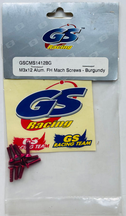 GS Racing Burgundy Aluminum M3 x 12 FH Mach Screws (10) GSCMS1412BG