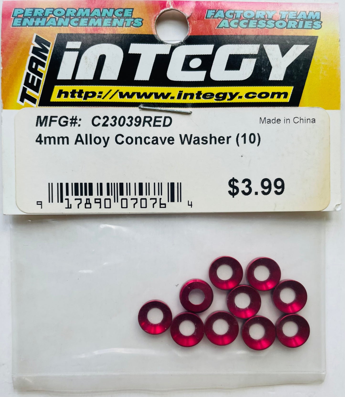 Integy 4mm Alloy Concave Washer (10) #C23039RED