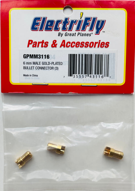 Electrifly 6mm Male Gold-Plated Bullet Connector (3 pcs) GPMM3116