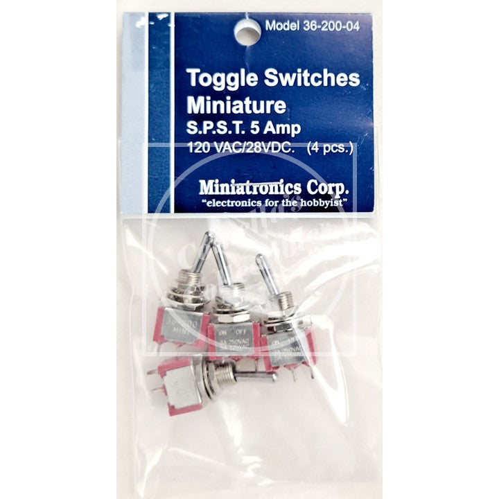 Miniatronics 36-200-04 Mini Toggle Switch SPST 5 Amp 120V 1/4" Dia (4 pcs)