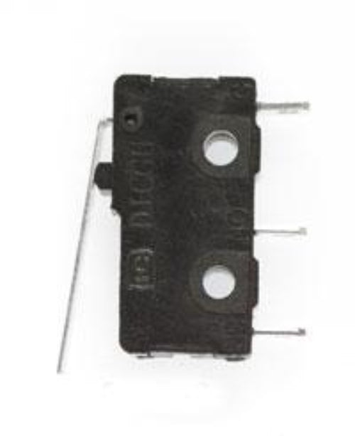 A small black electronic switch component with two metal pins, shown on a plain white background.