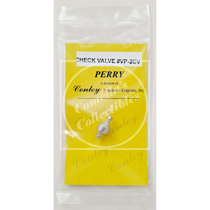 Check valve #VP-2CV in a clear package with yellow label featuring 'Perry' and 'Conley'.