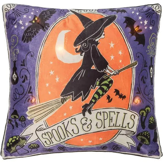 C&F Home 18" x 18" Spooks And Spells Witch Light-Up LED Light-Up Halloween Throw Pillow