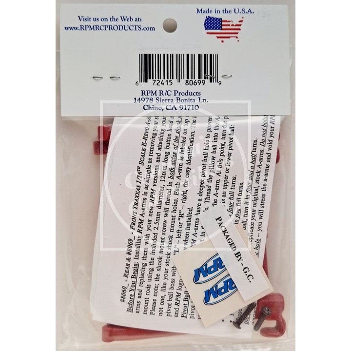 RPM Red Upper & Lower A-Arm Set for 1/16 Mini E-Revo #80699