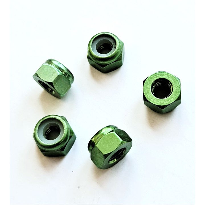 Green Anodized 3mm Nylon Insert Aluminum Lock Nuts (5 pcs)