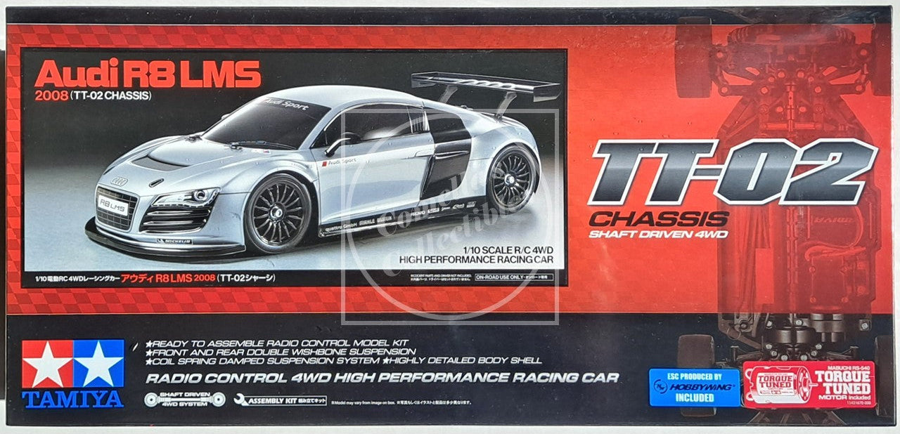 Tamiya 1/10 2008 Audi R8 LMS 4WD Kit TT-02 Chassis w/ Motor & ESC #58749