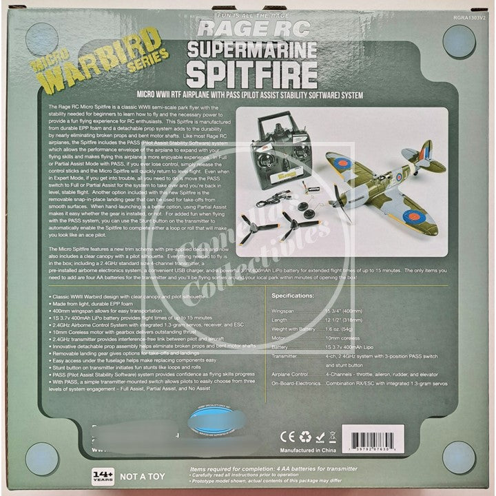 Rage RC Supermarine Spitfire Micro RTF Airplane w/ Pilot Assist PASS RGRA1303V2