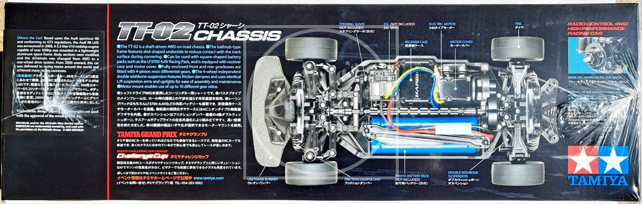 Tamiya 1/10 2008 Audi R8 LMS 4WD Kit TT-02 Chassis w/ Motor & ESC #58749