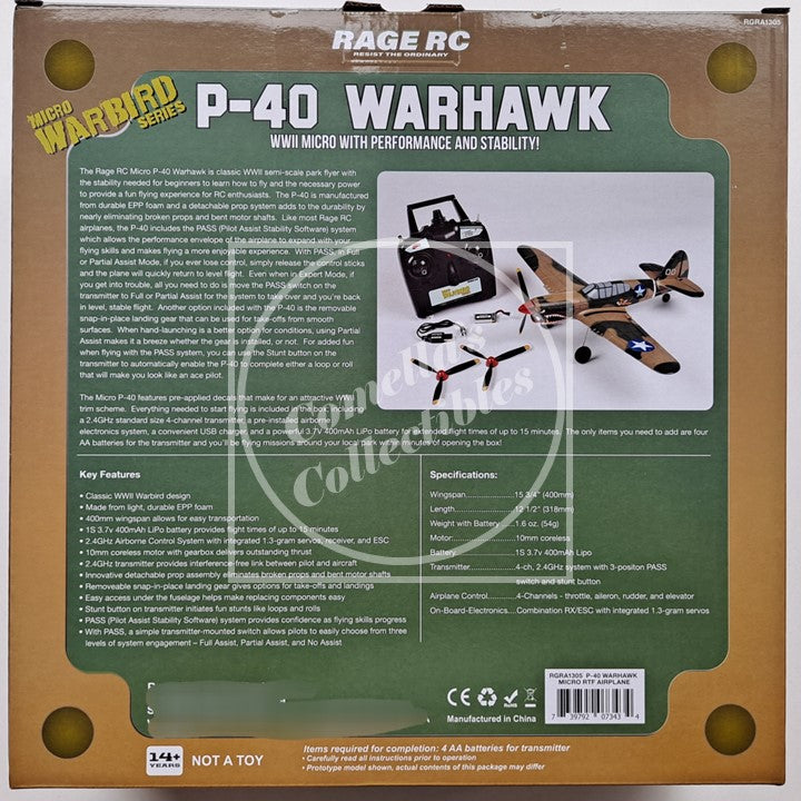 Rage RC P-40 Warhawk Micro RTF Airplane w/ Pilot Assist PASS RGRA1305