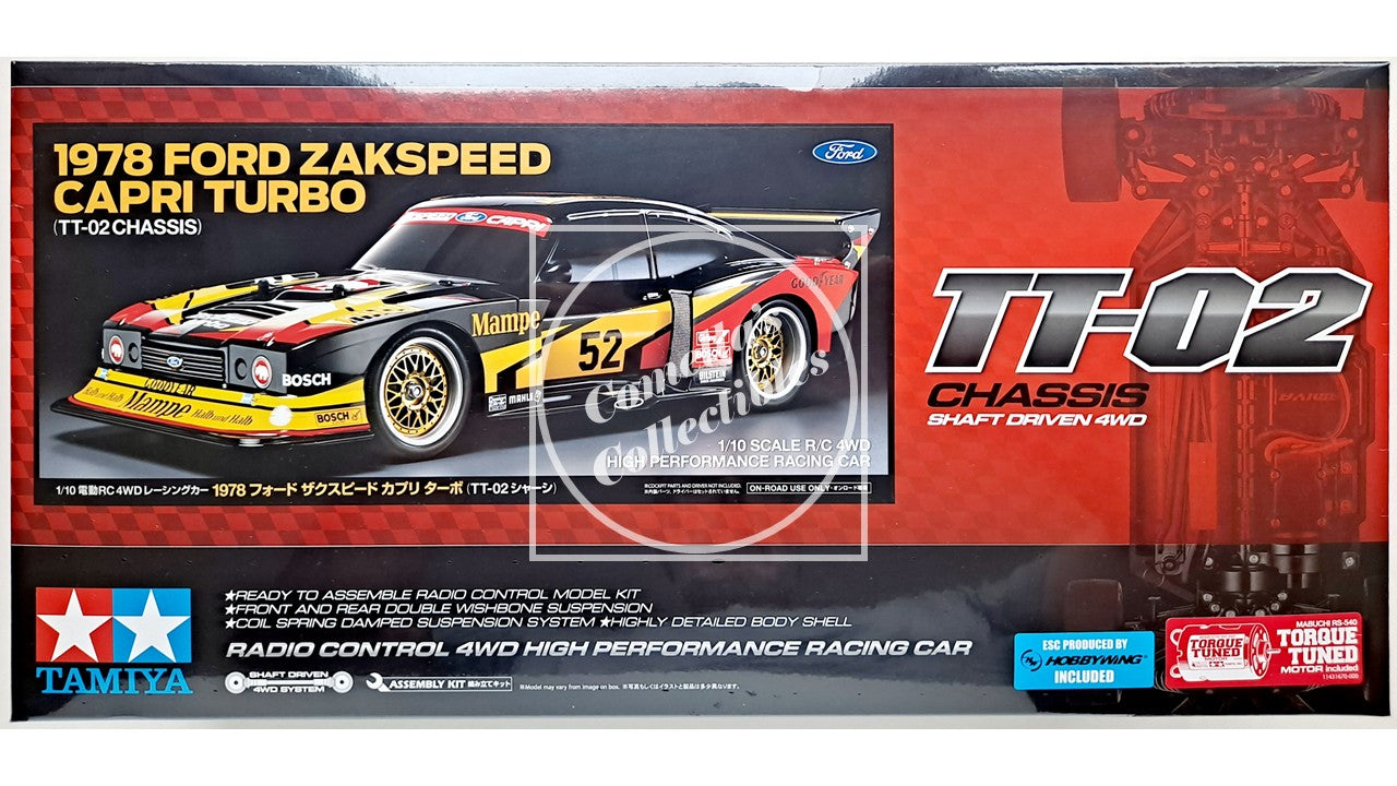 Tamiya 47526 RC 1/10 1978 Ford Zakspeed Capri 4WD Kit TT-02 with Motor & ESC