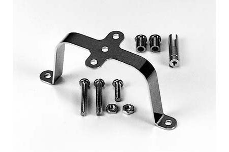 Metal bracket with screws on a white background