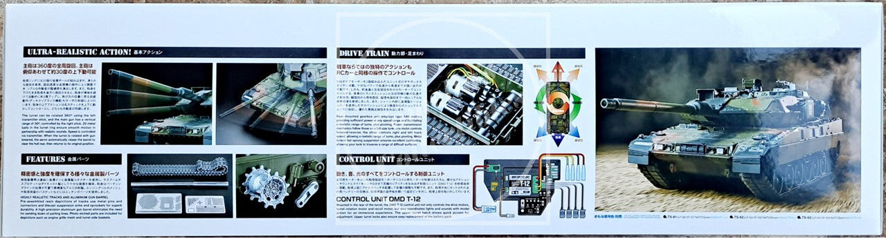 Model tank kit with detailed specifications and images on a white background