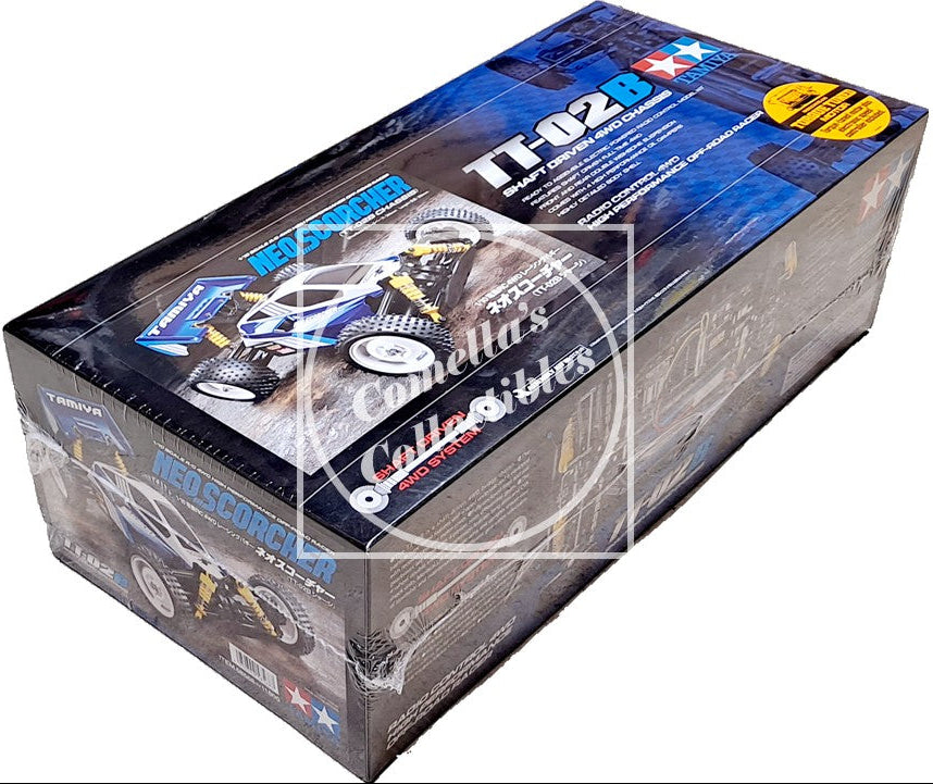 Model car kit packaging with detailed graphics on a white background