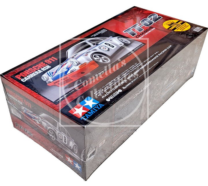 Model car kit box with Porsche 911 Carrera RS on a white background
