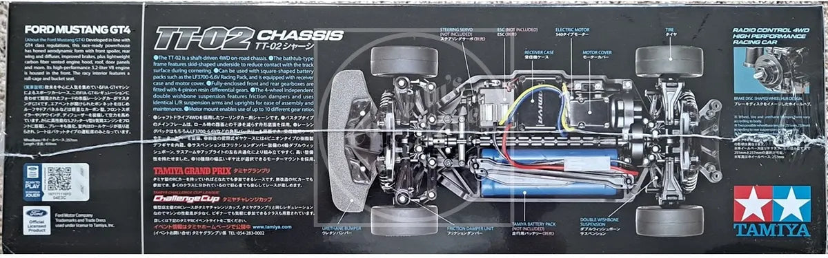 Tamiya 1/10 Ford Mustang GT4 4WD Race Kit TT-02 Chassis Motor and ESC #58664