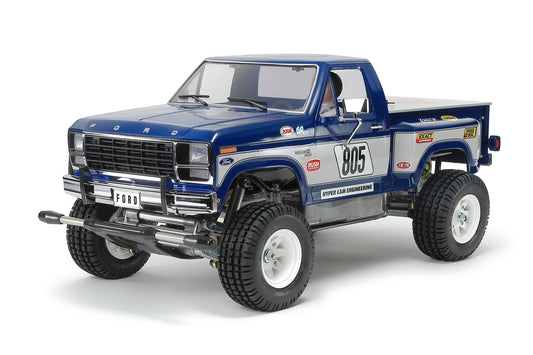 Model truck with a blue color scheme on a white background