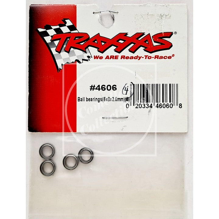 Traxxas ball bearings package, model #4606, containing four small metal ball bearings in a clear plastic blister pack with a red and white Traxxas logo header card.