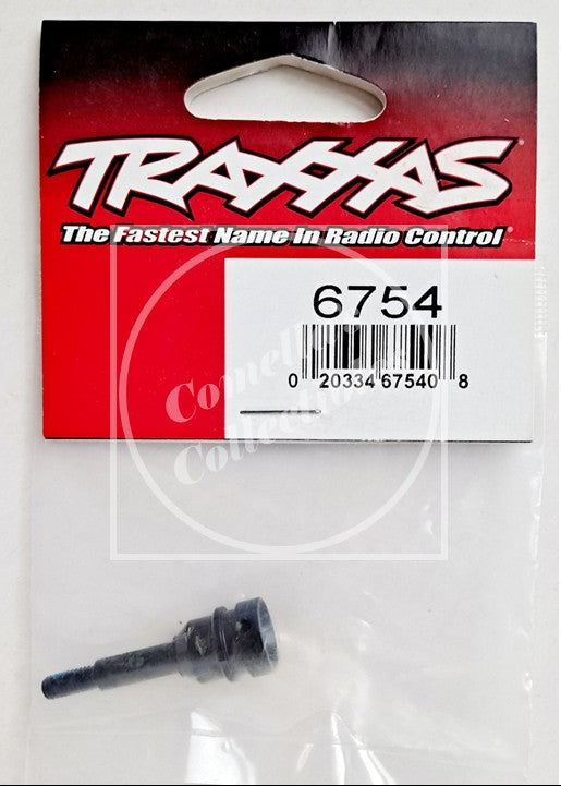 A small black metal radio control part in clear plastic packaging with a red and black Traxxas header card. The card shows the Traxxas logo, the text 'The Fastest Name in Radio Control', part number 6754, and a barcode.