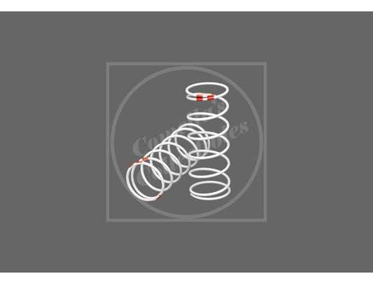 A white metal coil spring with small red accents, shown on a dark gray background with a faint circular watermark.