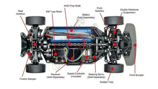 Tamiya 1/10 Ford Mustang GT4 4WD Race Kit TT-02 Chassis Motor and ESC #58664