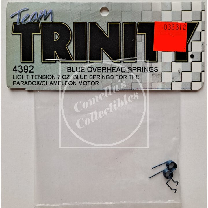 Two pieces of Trinity Blue Overhead Motor Spring Light Tension for Paradox/Chameleon Motor, in original packaging.