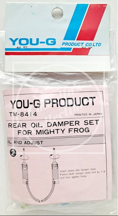 YOU-G Product Co. Ltd packaging for a rear oil damper set for Mighty Frog, with visible branding and product details.