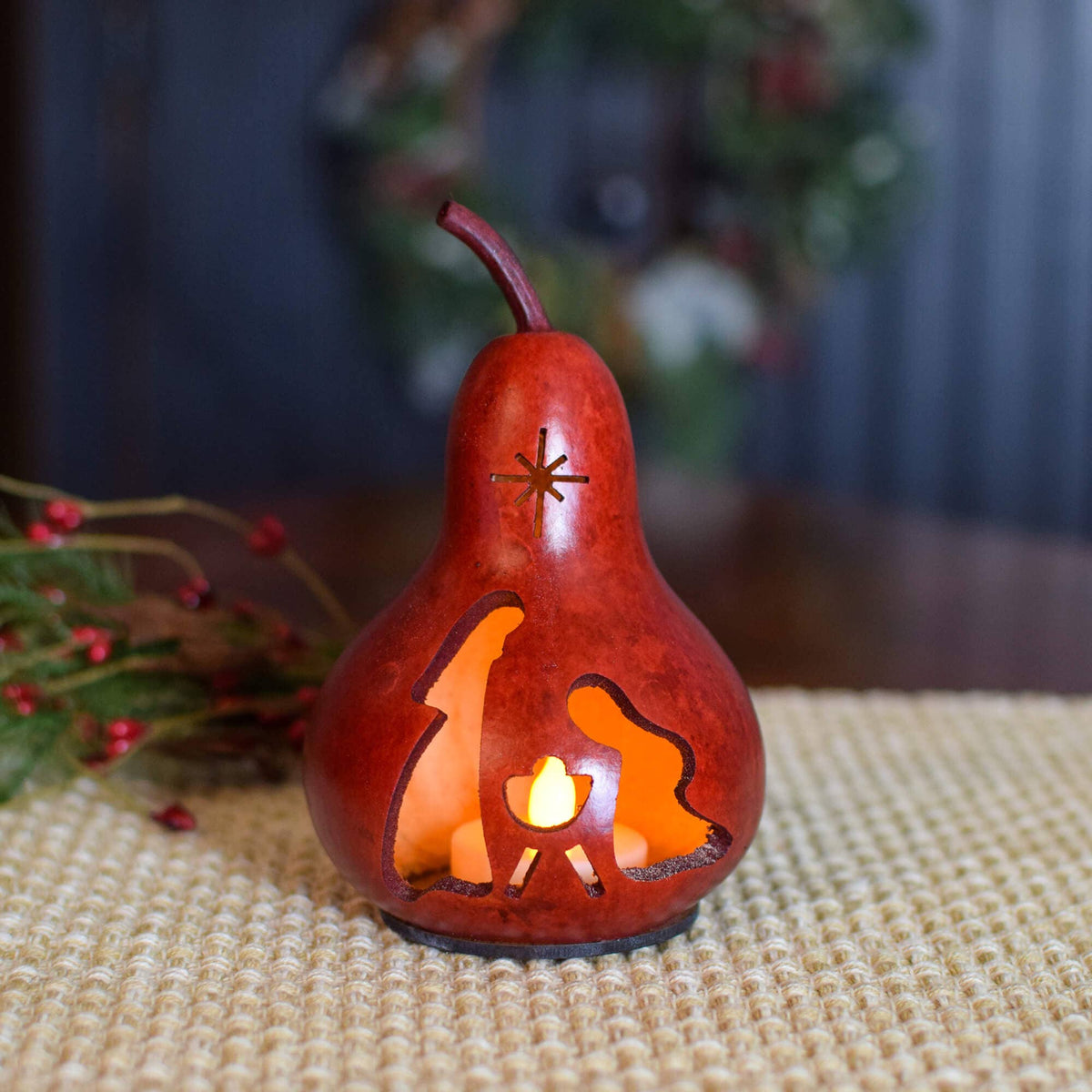 Hand-Crafted Christmas Gourd - Nativity Silhouette Miniature