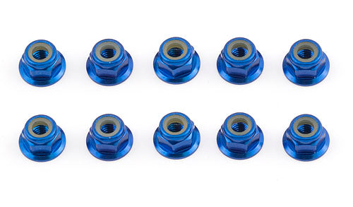 Factory Team Associated Blue Aluminum M4 Flanged Locknuts (10 pcs) #25391