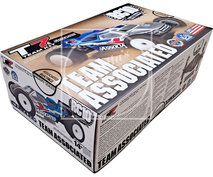 Box packaging of Team Associated RC10 model car kit on a white background
