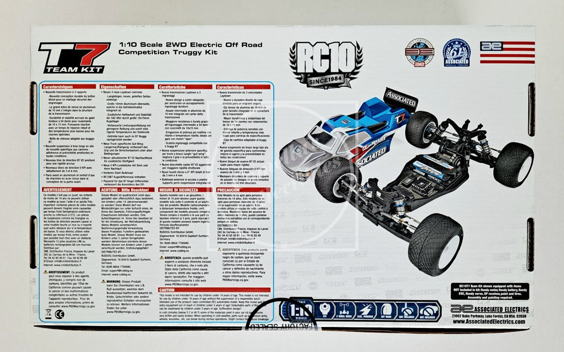Model truck kit packaging with specifications and branding on a white background